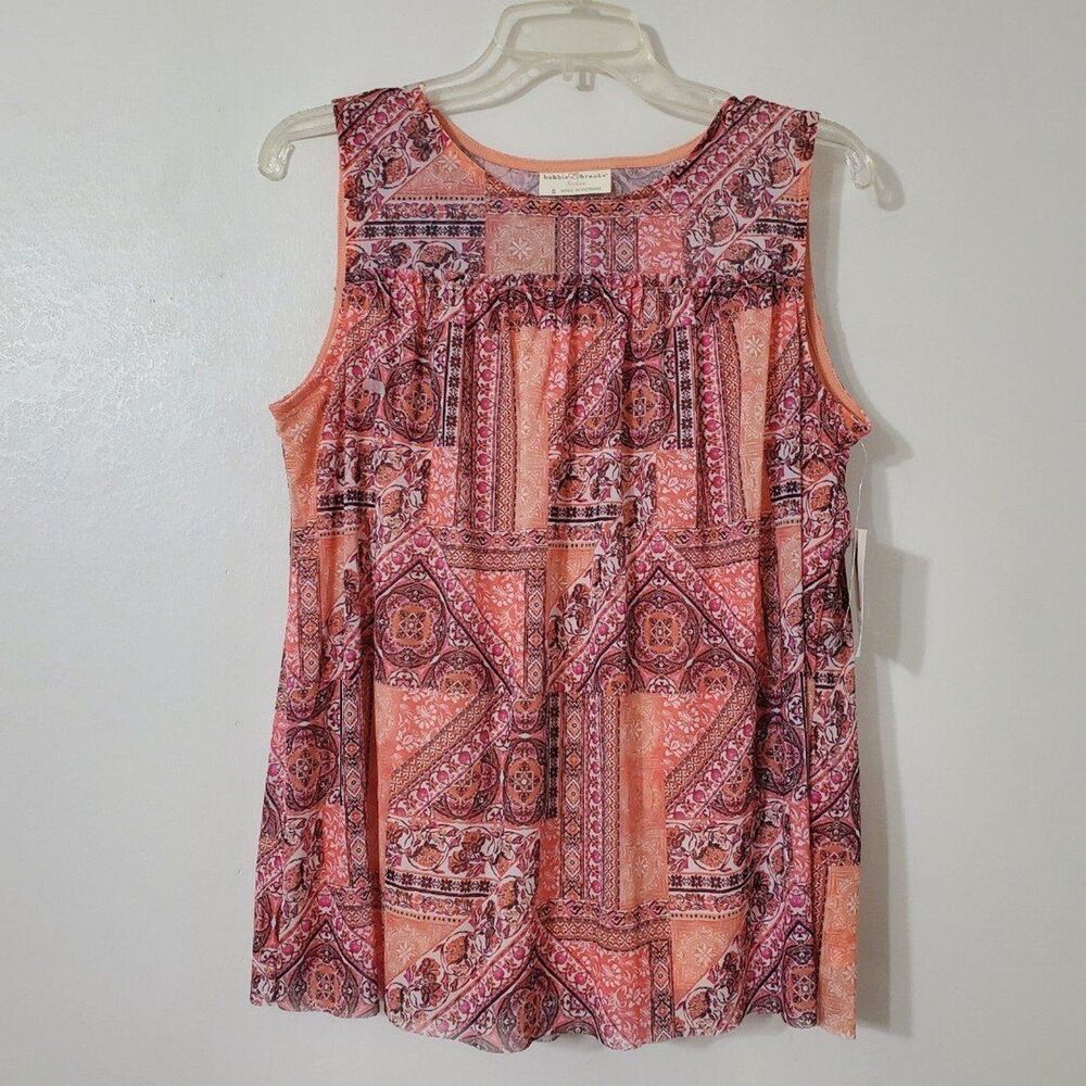 Bobbie Brooks Womens Sz Small Sleeveless Sheer Yoke Lined Top Pink